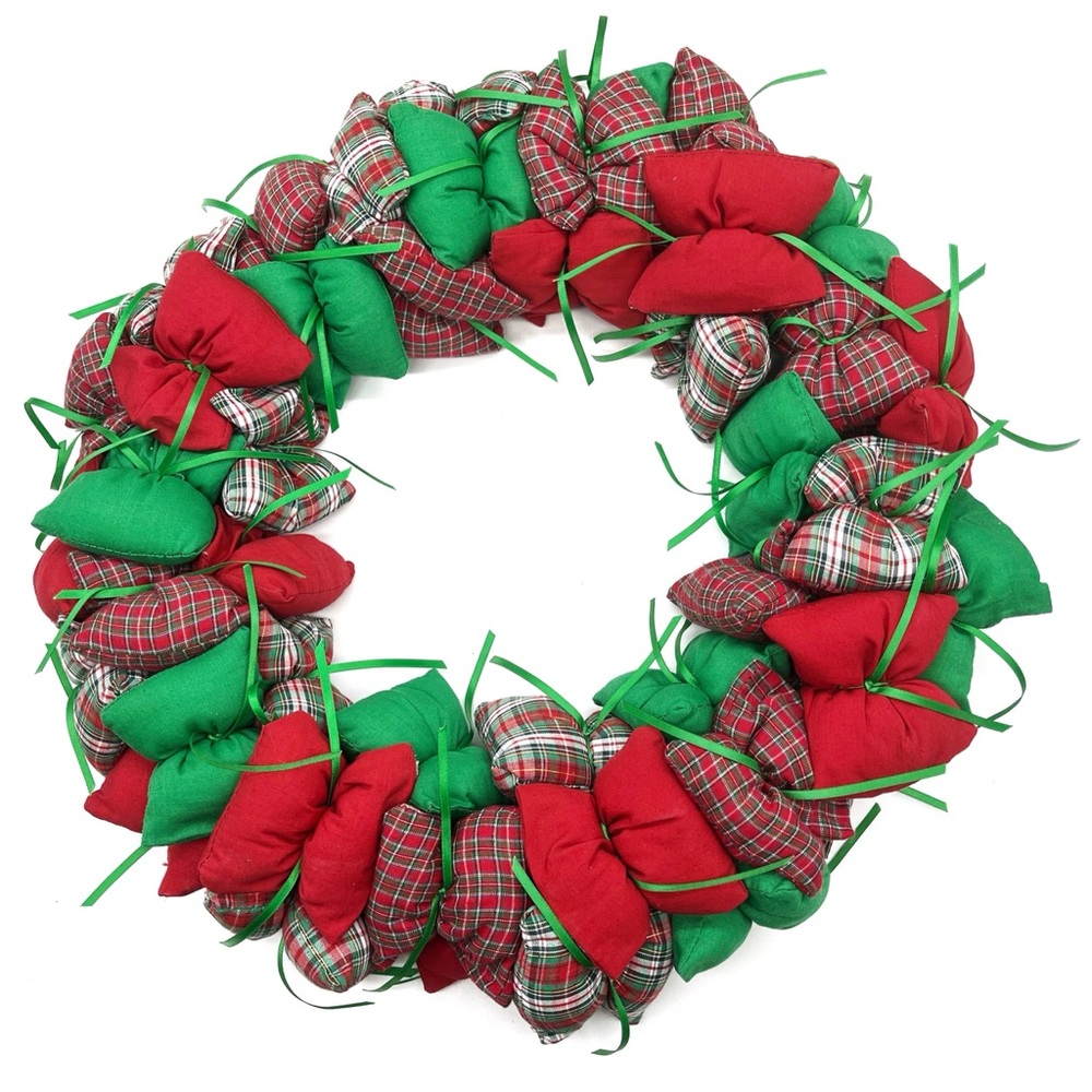 Vintage Rare Puff Pillow Wreath Plaid Christmas Holiday Door Decoration